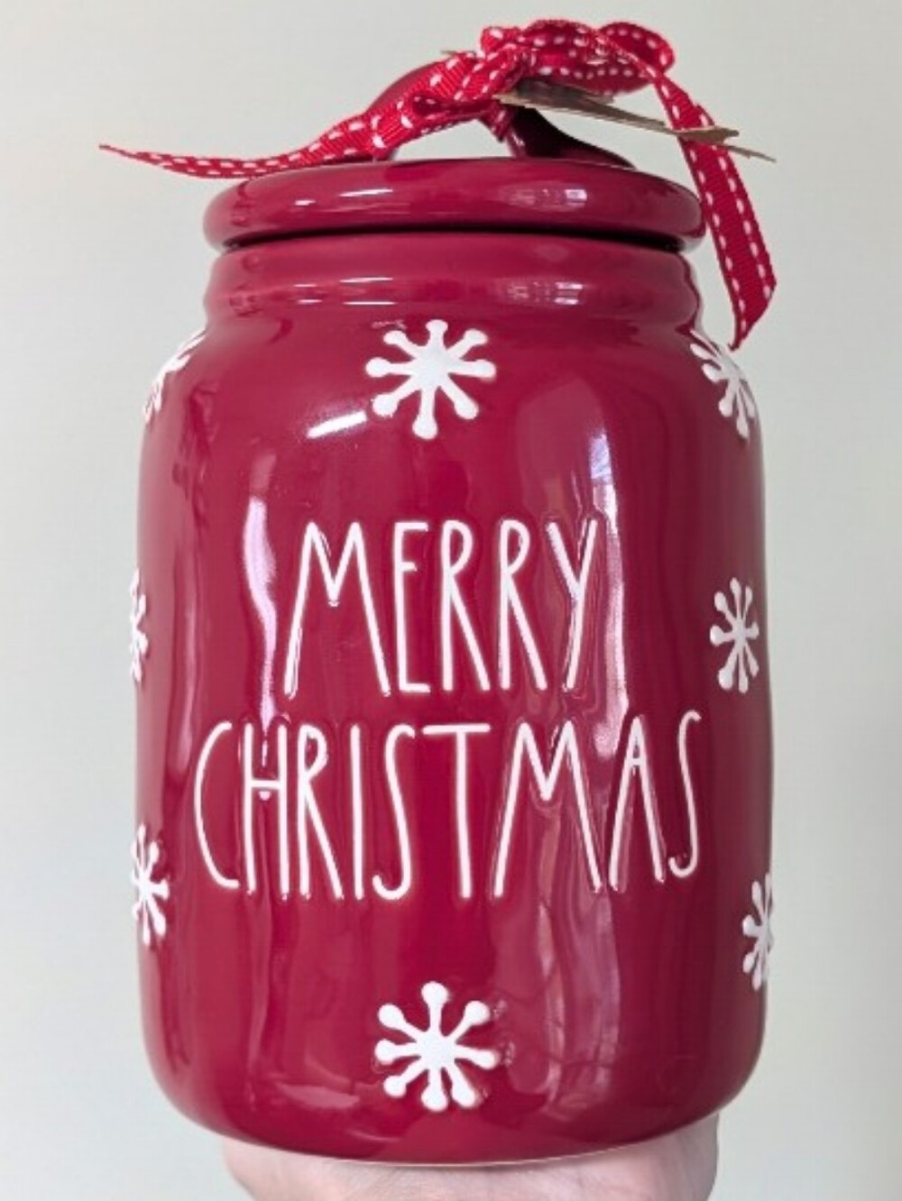 Rae Dunn MERRY CHRISTMAS Canister with Allover Embossed Snowflake Design ❄️